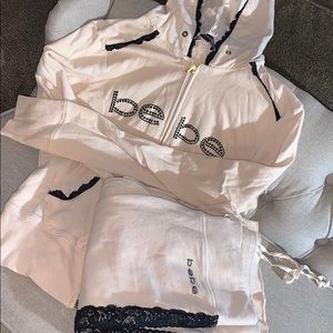 Cream vintage Bebe sweatsuit with black lace